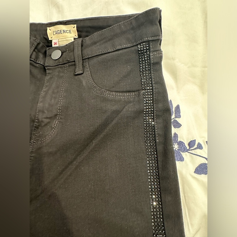 L’Agence Margot black on black rhinestone tuxedo stripe NWOT SIZE 24 - Picture 5 of 10